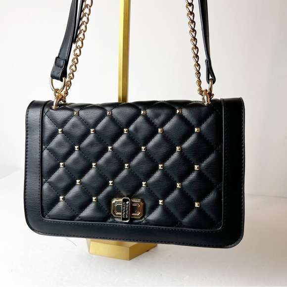 Badgley Mischka Black Flap Studded Gold Bag - Picture 9 of 11